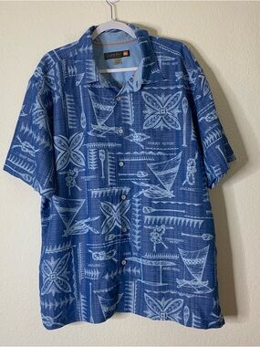 Quiksilver waterman Mens blue fisherman button SS shirt XXL